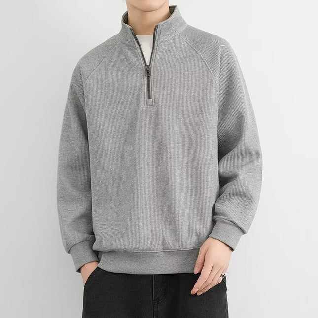 Half Zipped Stand Collar Men's Vintage Casual Sweatshirt Gray