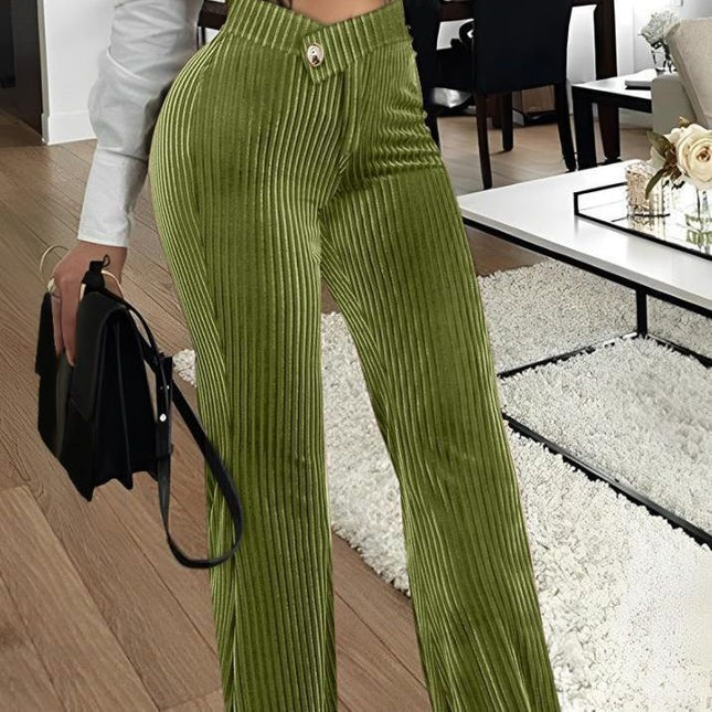Velvet Striped Casual Women's Pants