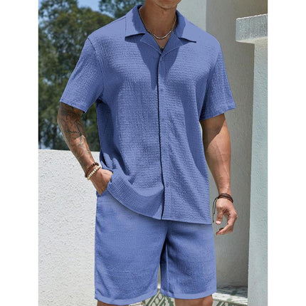 Single Suite Men's Shirt And Shorts Two-piece Set Blue