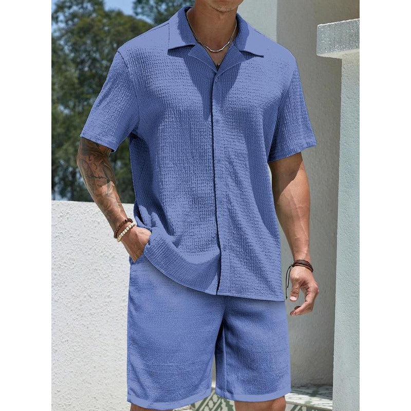 Single Suite Men's Shirt And Shorts Two-piece Set Blue