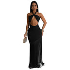 Tassel Stitching Tube Top One-piece Dress Black