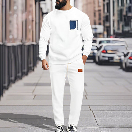 Men's Sport Suit Color Matching Sweater Two-piece X White
