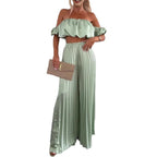 Women's Satin Tube Top Wide Leg Pants Suit