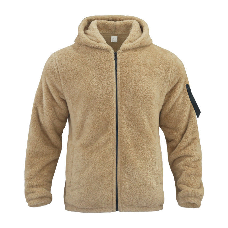 Plush Hooded Men's Autumn And Winter Fleece Double-sided Wear Warm Coat