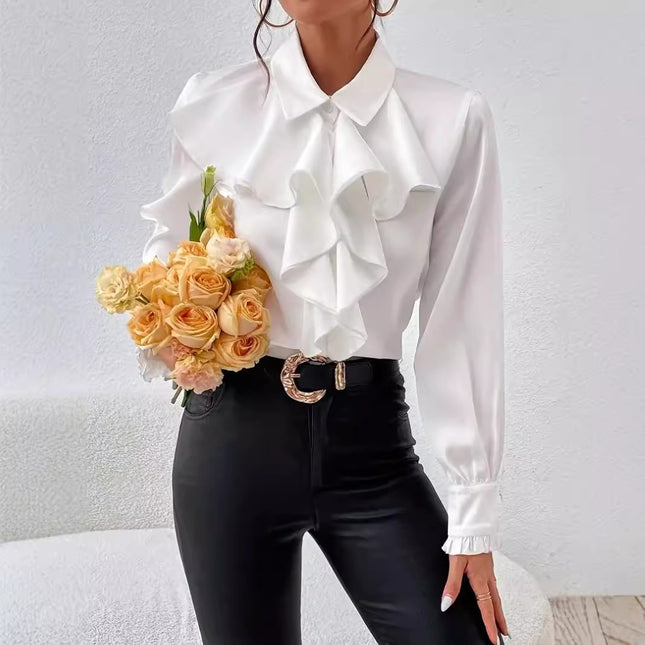 Women's Ruffled Laminated Decoration Shirt