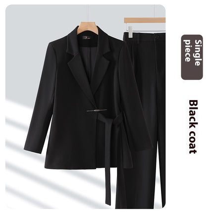 Women's Casual Two-piece Suit Black Coat
