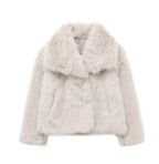 Winter Plush Coat Fashion Thicken Lapel Outwear Jacket Beige