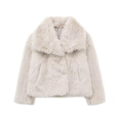 Winter Plush Coat Fashion Thicken Lapel Outwear Jacket Beige