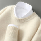 Men's Half-high Collar Thickened Pullover Beige Round Neck