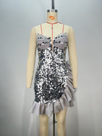 Backless Off-shoulder Tube Top Sequined Pleated Dress