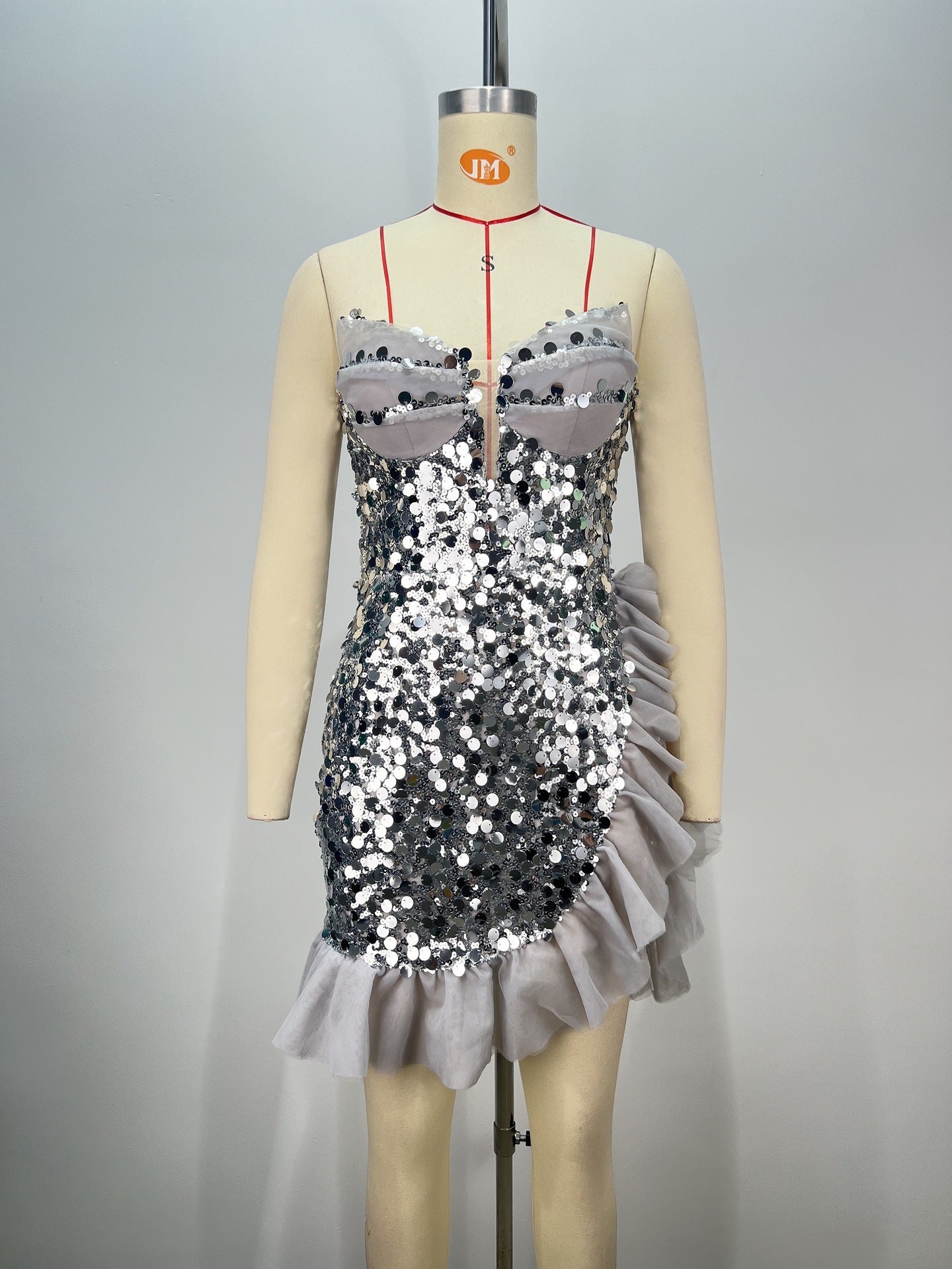 Backless Off-shoulder Tube Top Sequined Pleated Dress