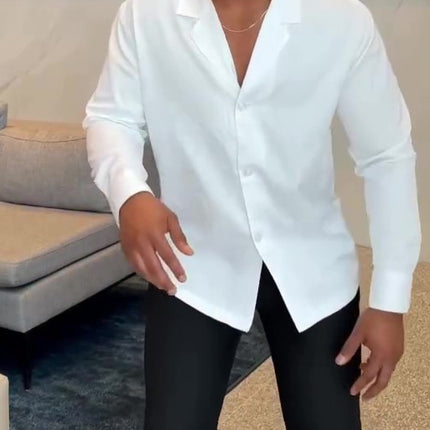 White Long Notch Button-down Shirt
