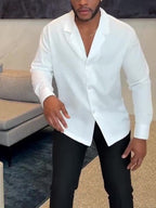 White Long Notch Button-down Shirt