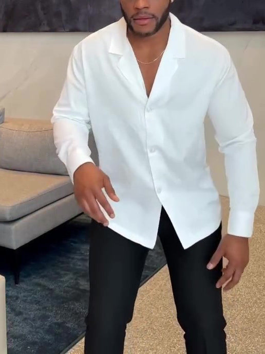 White Long Notch Button-down Shirt