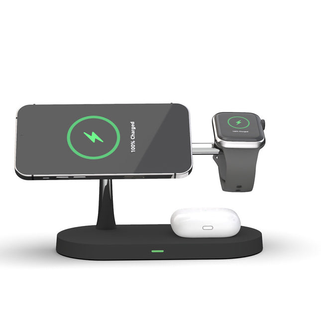 Three-in-one Smart Fast Charging 15W Fast Magnetic Wireless Charger Black USB