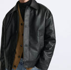 Men's Faux Leather Square Jacket Black Quilted