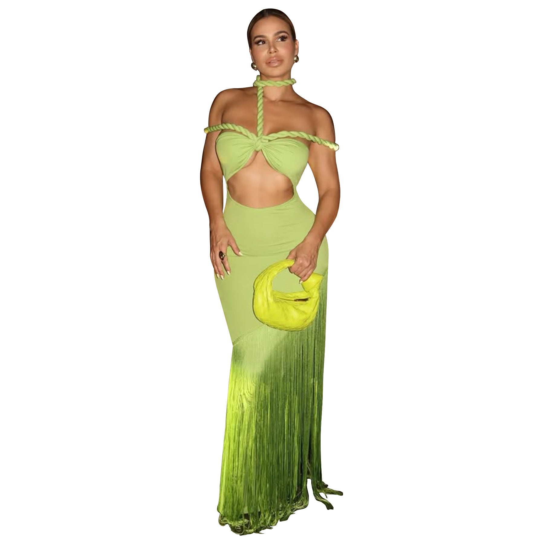 Tassel Stitching Tube Top One-piece Dress Green