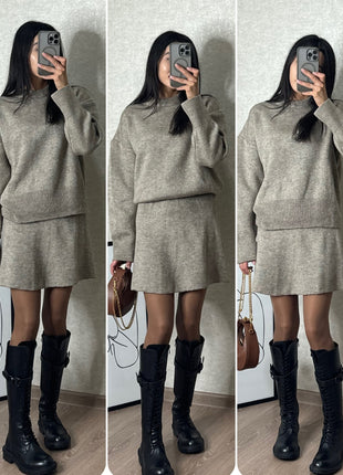 SS Sweater Skirt Sets Light Gray