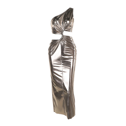 Sexy Shoulder Midriff Outfit Hollow Coating Dress