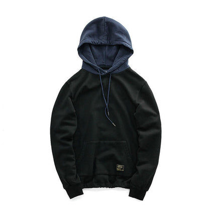 Men's Retro Contrast Color Hoodie Black