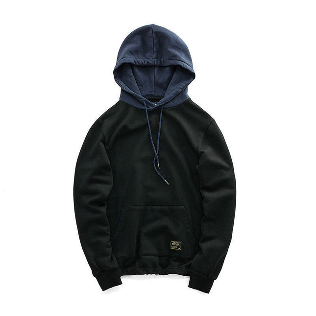 Men's Retro Contrast Color Hoodie Black