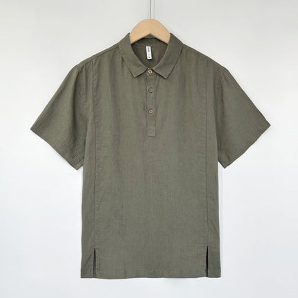 Summer Thin Lapels Top For Men Army green
