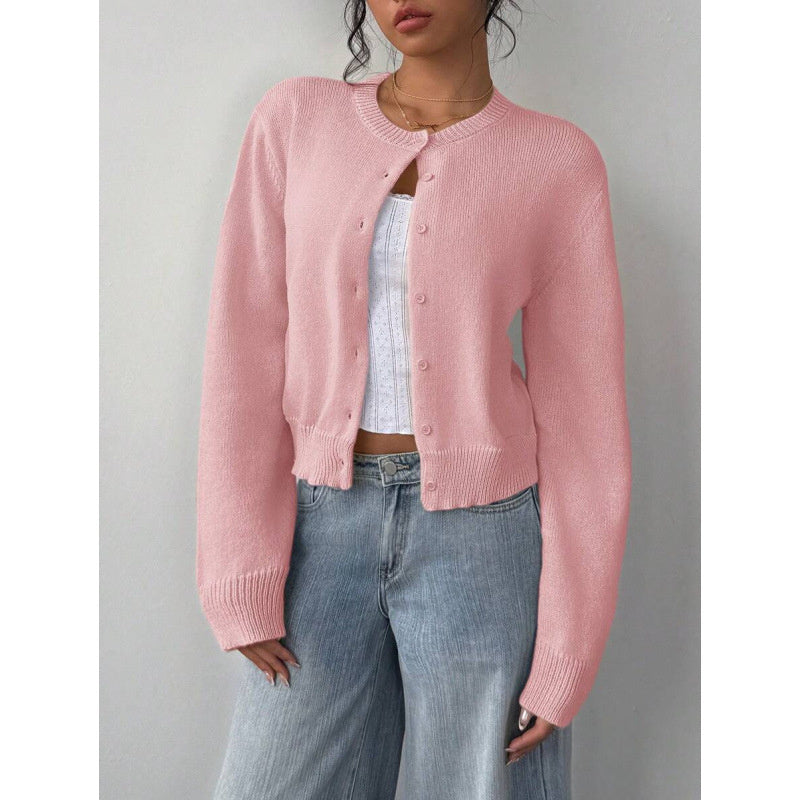 Chic Knitted Cardigan Short Sweater Pink