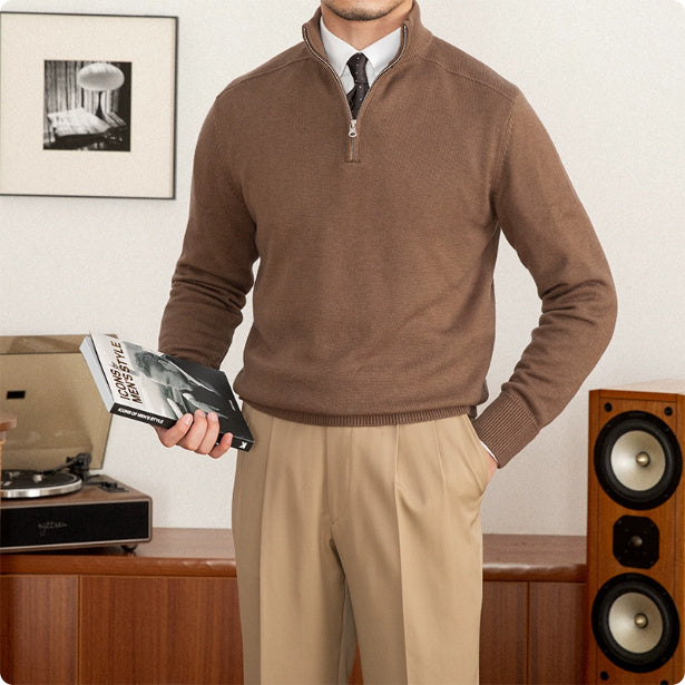 Men's Stand Collar Wool Sweater Bronze