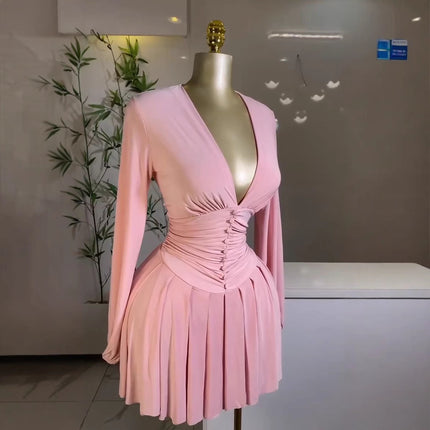 Women's French-Style Puff Sleeve V-Neck Mini Dress | 6 Colours