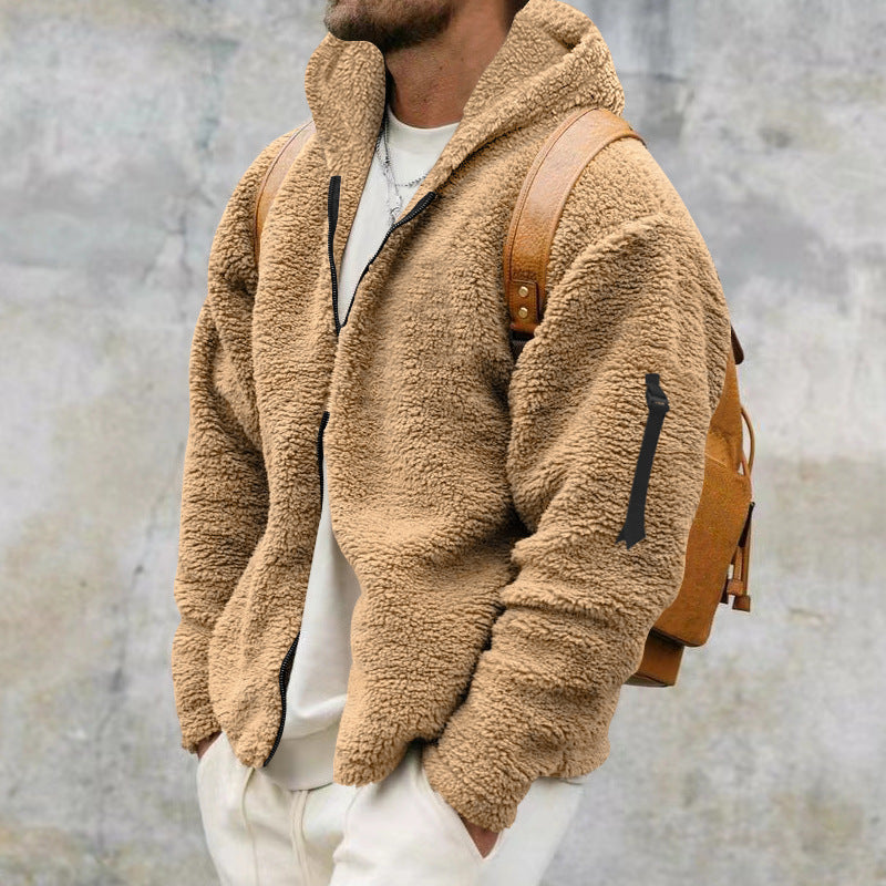 Plush Hooded Men's Autumn And Winter Fleece Double-sided Wear Warm Coat