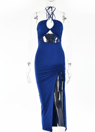 SS Chest Hollow Out Dress Blue