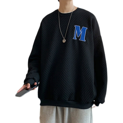 Plaid Letter Embroidery Sweater Men Black