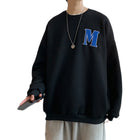 Plaid Letter Embroidery Sweater Men Black