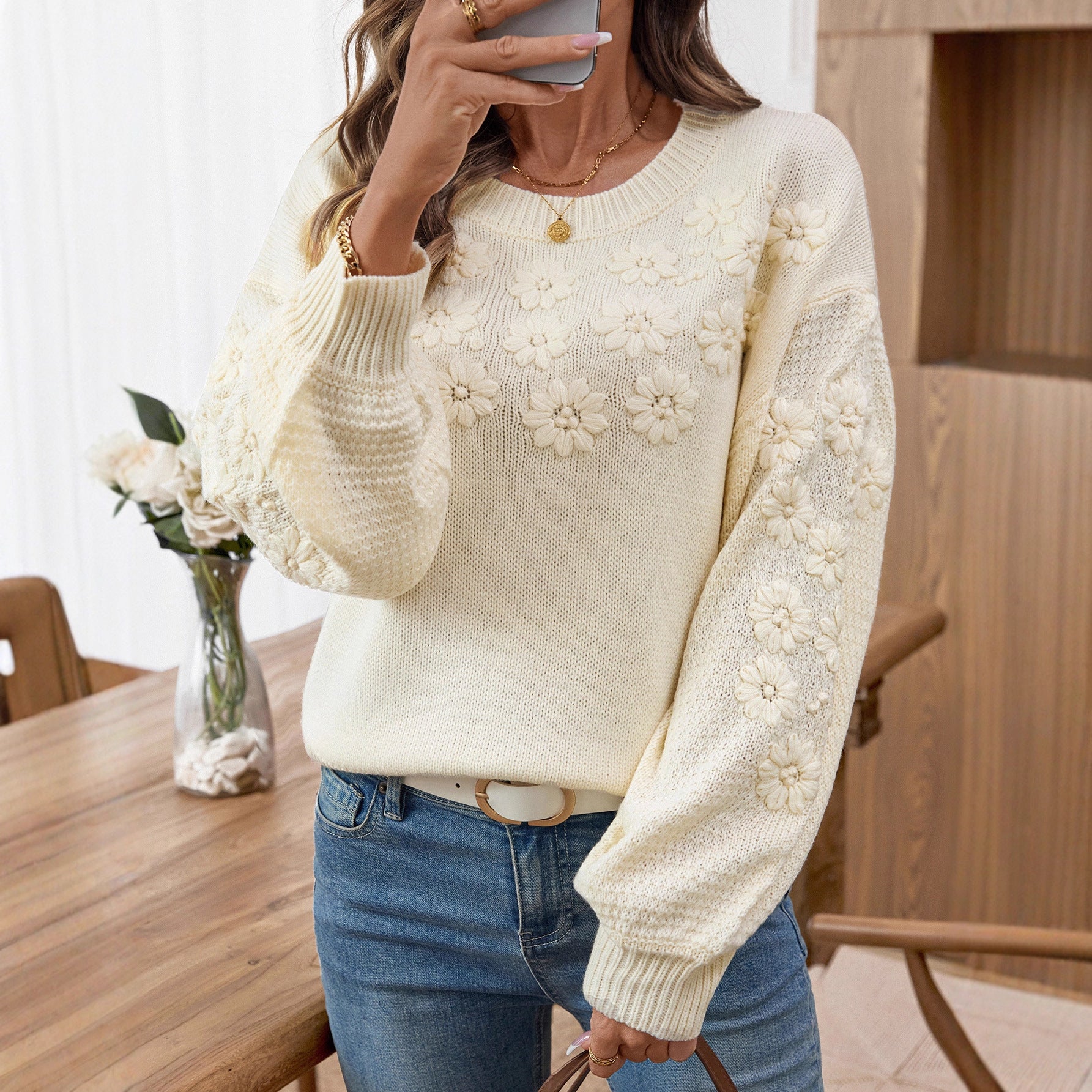 Women's Three-dimensional Small Chrysanthemum Pullover