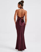 SS Backless Dress Wine red