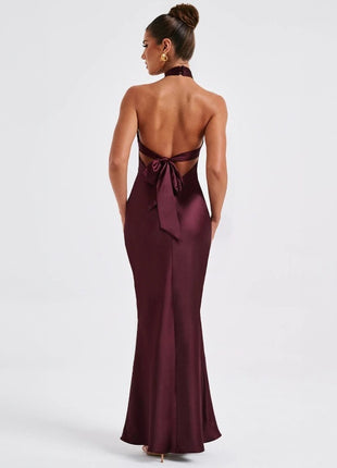 SS Backless Dress Wine red