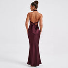 Fashion Elegant Backless Sleeveless Dress Wine red