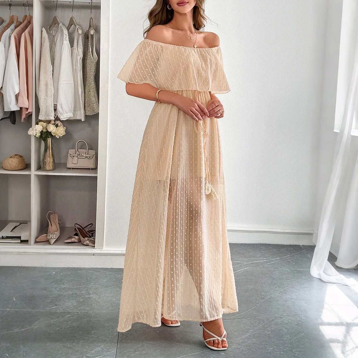 Elegant Tube Top Corset shorts Dress Apricot
