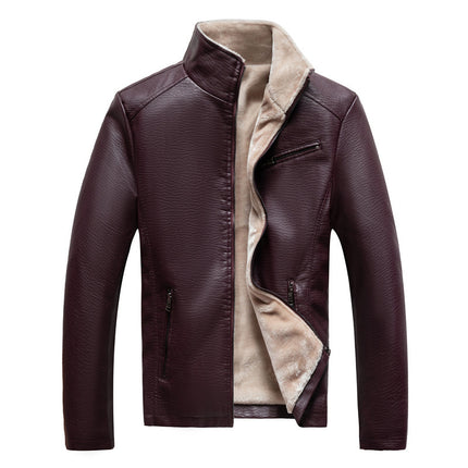 Men's Warm Motorcycle Jacket Wine red