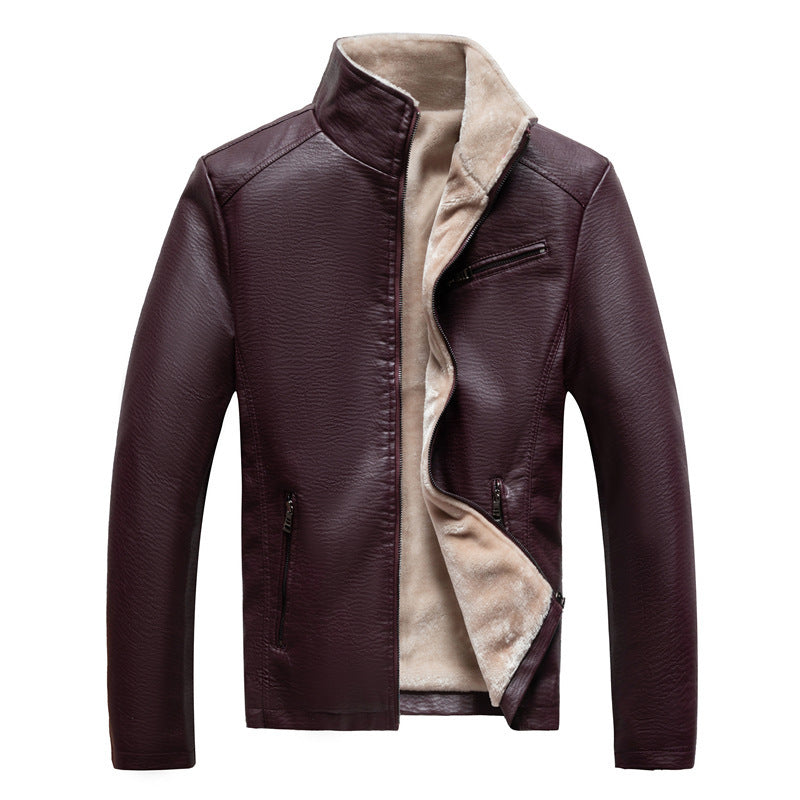 Men's Warm Motorcycle Jacket Wine red
