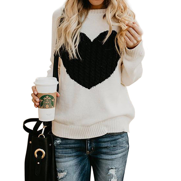 Love Printed Pullover Sweater Apricot