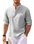 Men's Casual Shirt Long Sleeve Stand Collar Shirt Light Gray
