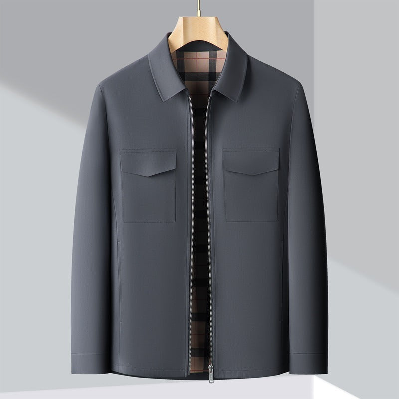 Men’s Collar Straight Zipper Jacket Gray