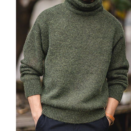 New Thick Warm And Soft Turtleneck Sweater Men Green