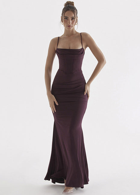 Women's Elegant Fishtail Sling Dress Wine red
