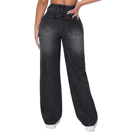 Ladies Washed Hole Denim Trousers
