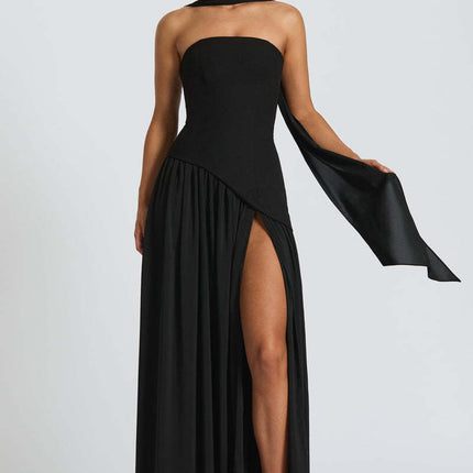Sexy Backless Tube Top Split Dress Black