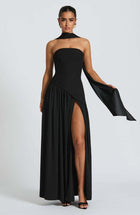 Sexy Backless Tube Top Split Dress Black