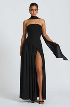 Sexy Backless Tube Top Split Dress Black