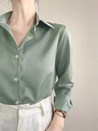 Women's Green Satin Shirt Middle Gray Green